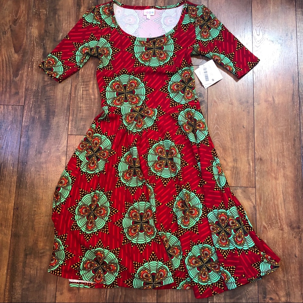 LuLaRoe Red and Green Patterned Dress